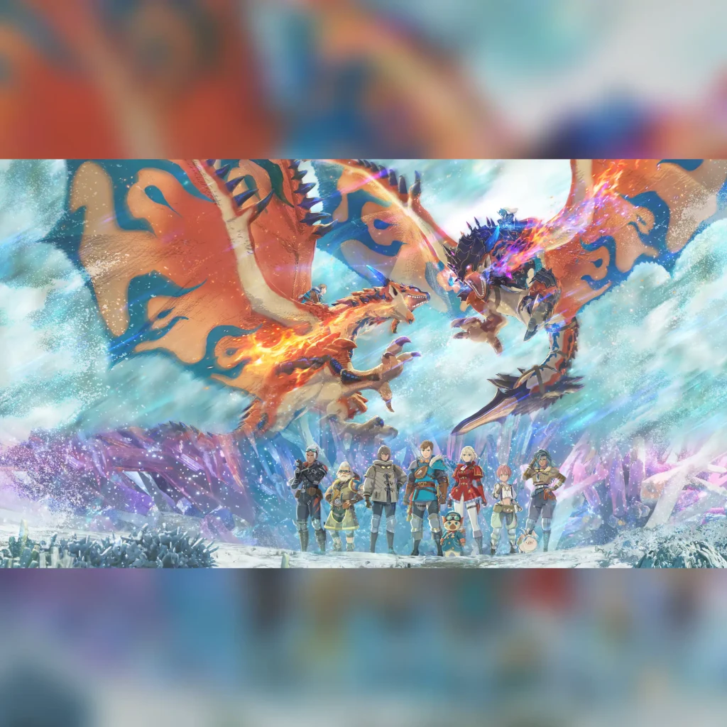 Videojuego Capcom Monster Hunter Stories 3: Twisted Reflection PS5, en uso: arte clave con jinetes, dragones de fuego