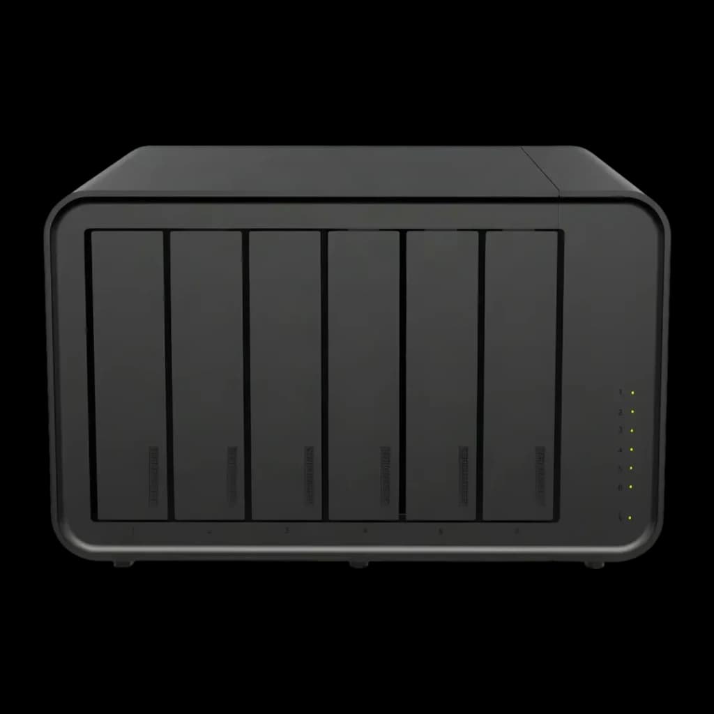 Serveur NAS TerraMaster 8 Go Noir 6 Baies Sans Disques 2× 2,5GbE F6-424, détail avant: 6 baies vides et LEDs de statut