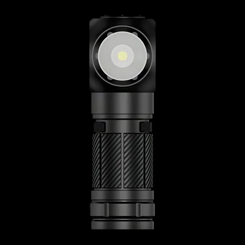 Linterna LED Superfire TH03 Negro Recargable USB-C 460 lúmenes 104m, vista frontal: cabezal giratorio con LED central