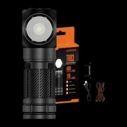 Linterna LED Superfire TH03 Negro Recargable USB-C 460 lúmenes 104m, contenido de la caja: linterna, caja naranja y cable