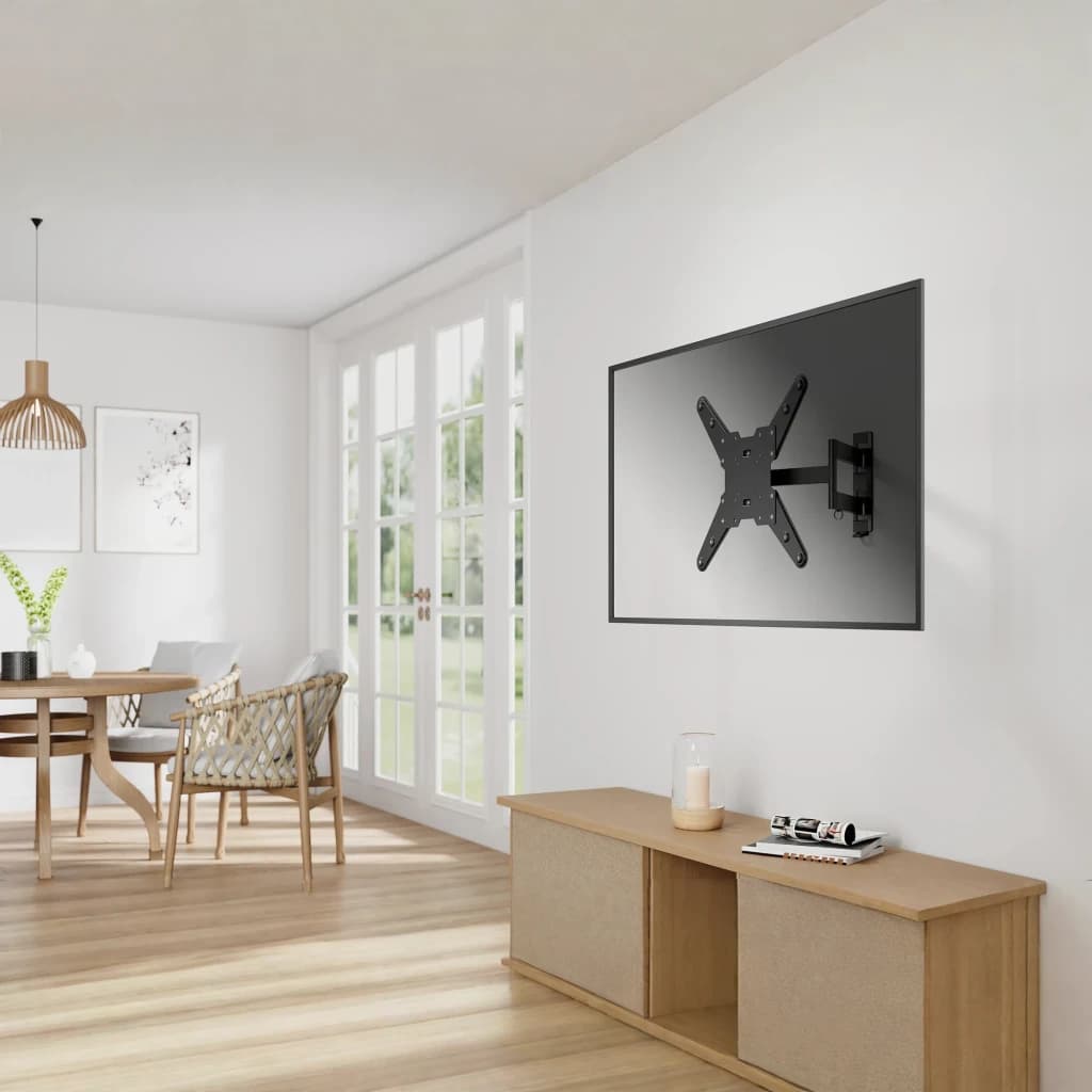 Support TV Fonestar Noir Mural Articulé 180° 23 pouces-55 pouces STV-683N, en situation: bras articulé noir fixé au mur d'un