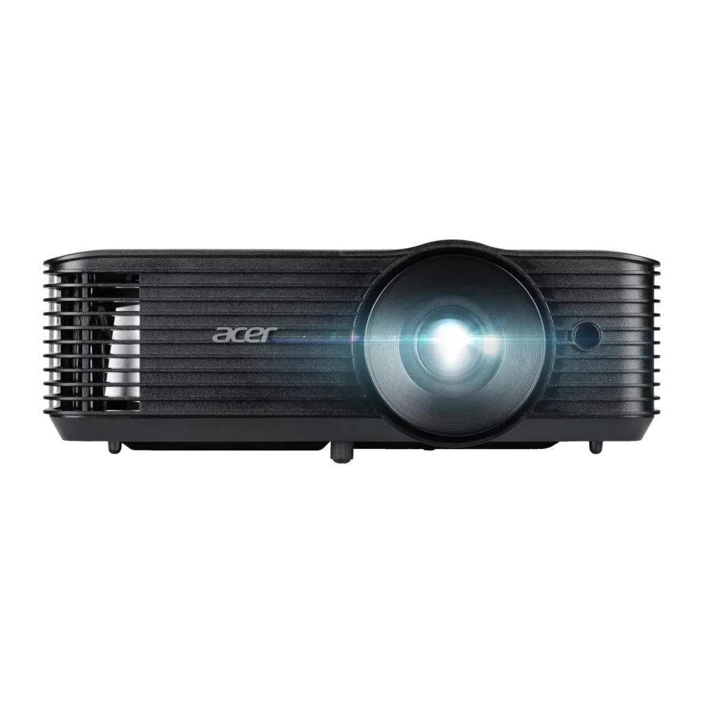 Proyector Acer WXGA 1280×800 4500 Lúmenes ANSI DLP Negro X1328, vista frontal: lente iluminada y rejillas de ventilación