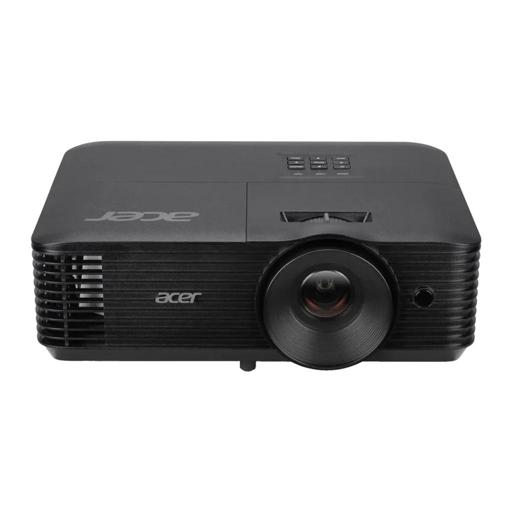 Proyector Acer WXGA 1280×800 4500 Lúmenes ANSI DLP Negro X1328, detalle: vista frontal-superior con objetivo, rejillas