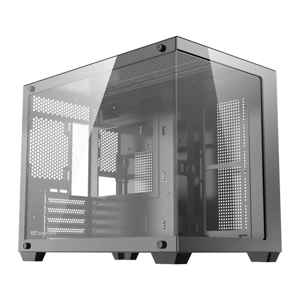 Caja PC DarkFlash B275 Cristal Templado 270° M-ATX / ITX 355x275x354mm Negro, vista frontal: panel de cristal templado 270°