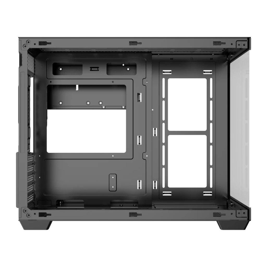 Caja PC DarkFlash B275 Cristal Templado 270° M-ATX / ITX 355x275x354mm Negro, detalle: interior con bandeja de placa base