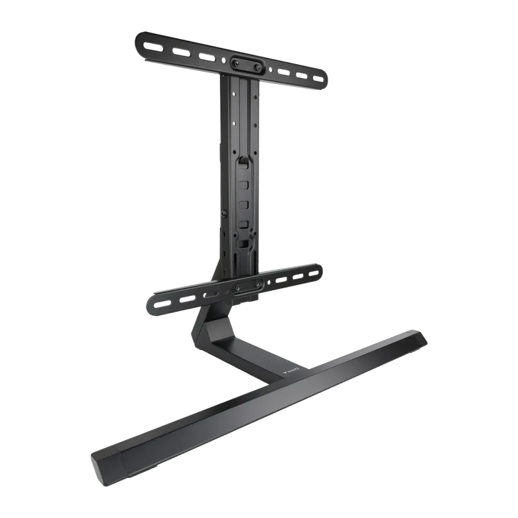 Soporte TV TooQ Negro Mesa Regulable en altura 32 pulgadas-65 pulgadas DB3265F-B, vista frontal: columna ajustable, riel