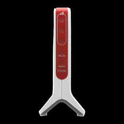 Router AVM FRITZ!Box 6820 LTE Branco Wi-Fi 4 2,4GHz 450Mbps Banda única, vista frontal: painel vermelho com LEDs WLAN, Power