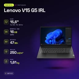 Portátil Lenovo V15 G5 IRL 16GB/512GB SSD 15,6 polegadas FHD Intel Core 5 210H NVMe PCIe 4.0 Sem Sistema Operativo Preto - características