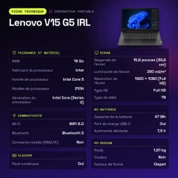 Portátil Lenovo V15 G5 IRL 16GB/512GB SSD 15,6 polegadas FHD Intel Core 5 210H NVMe PCIe 4.0 Sem Sistema Operativo Preto - características