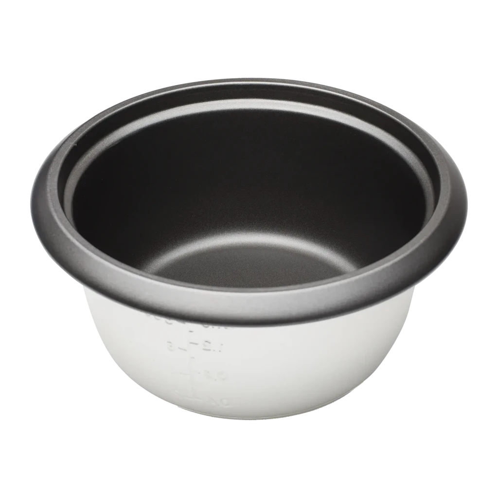 Cuiseur à riz TriStar 2,2L 900W Argent RK-6129, détail: cuve intérieure antiadhésive grise avec graduations sur extérieur