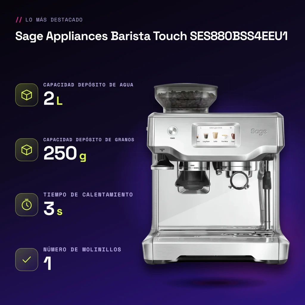 Cafetera Express Sage Appliances Barista Touch SES880BSS4EEU1 Acero Inoxidable - características