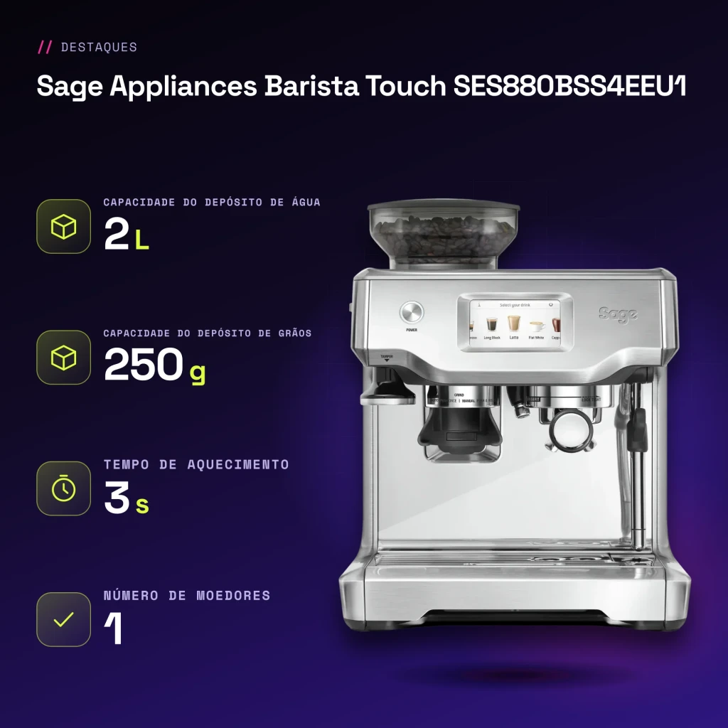Cafetera Express Sage Appliances Barista Touch SES880BSS4EEU1 Acero Inoxidable - características
