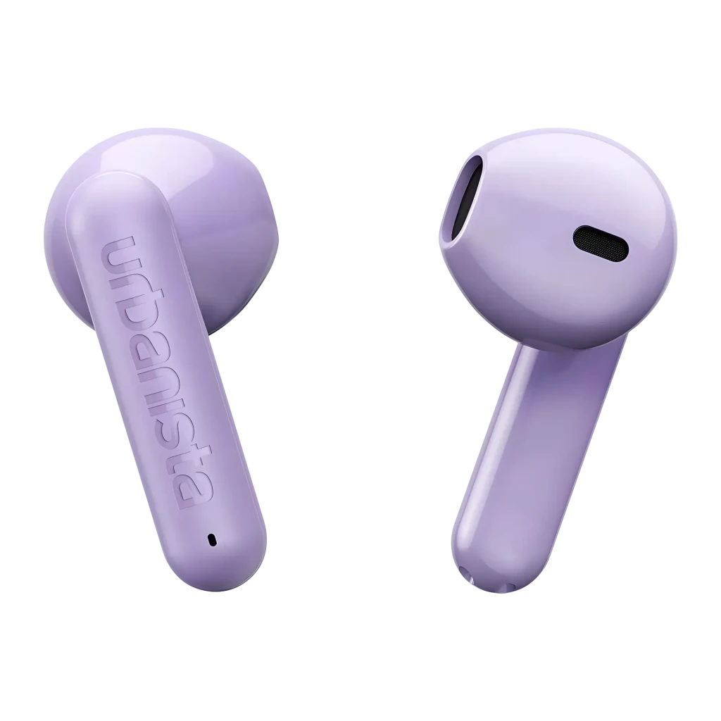 Auriculares Urbanista Austin 2 TWS Bluetooth 6.0 25h Lavanda, detalle: logo en relieve en el vástago izquierdo y rejilla