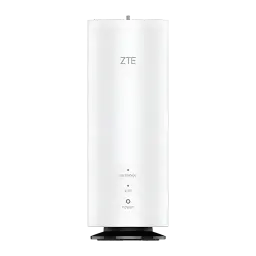Router ZTE Hyperbox 5G Lite MC8810 blanco, cuerpo cilíndrico vertical, indicadores LED de 5G/NR y WiFi al frente, base negra estable, diseño minimalista