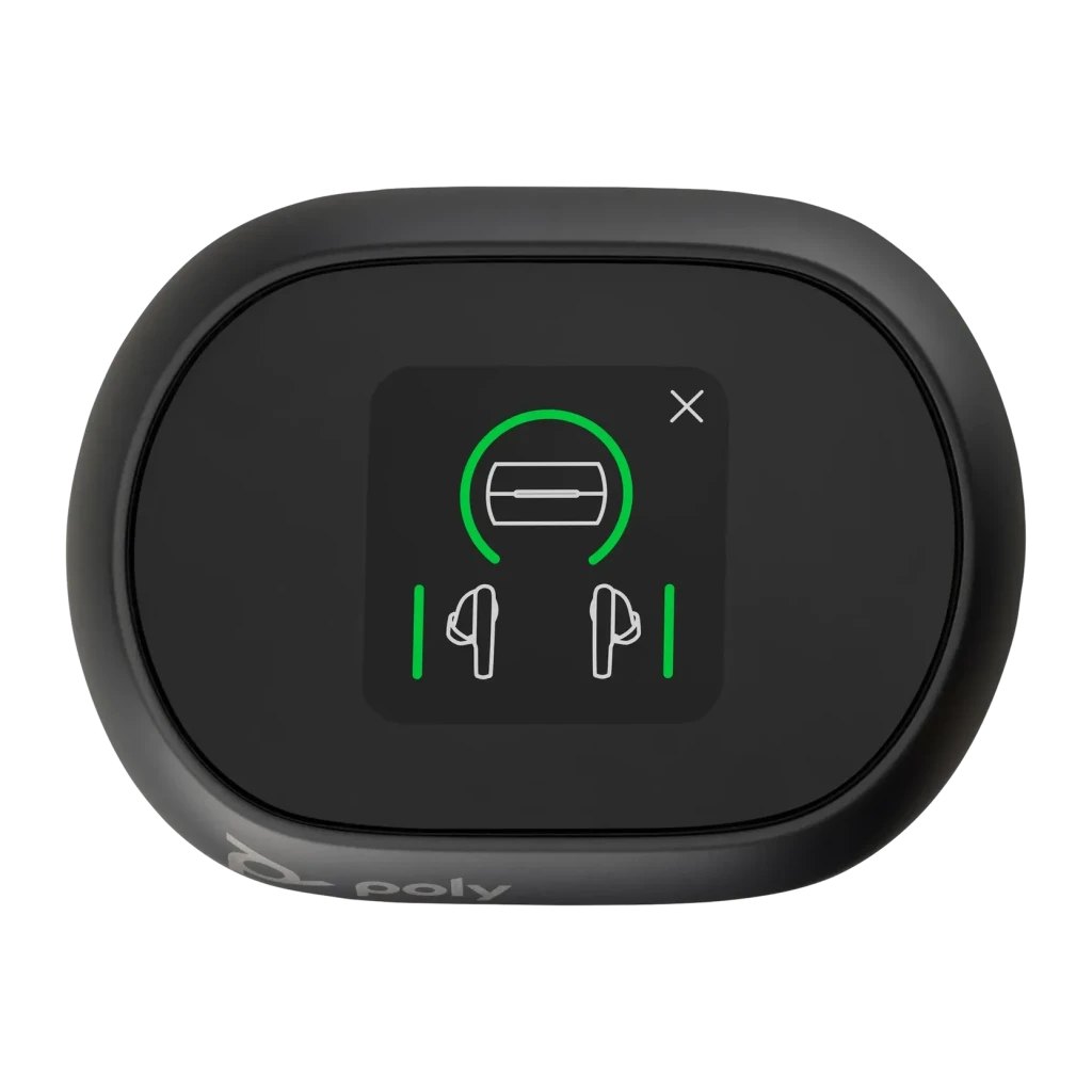 Auriculares Poly Voyager Free 60+ UC Cancelación de Ruido TWS Bluetooth Inalámbrico Negro, detalle: pantalla táctil