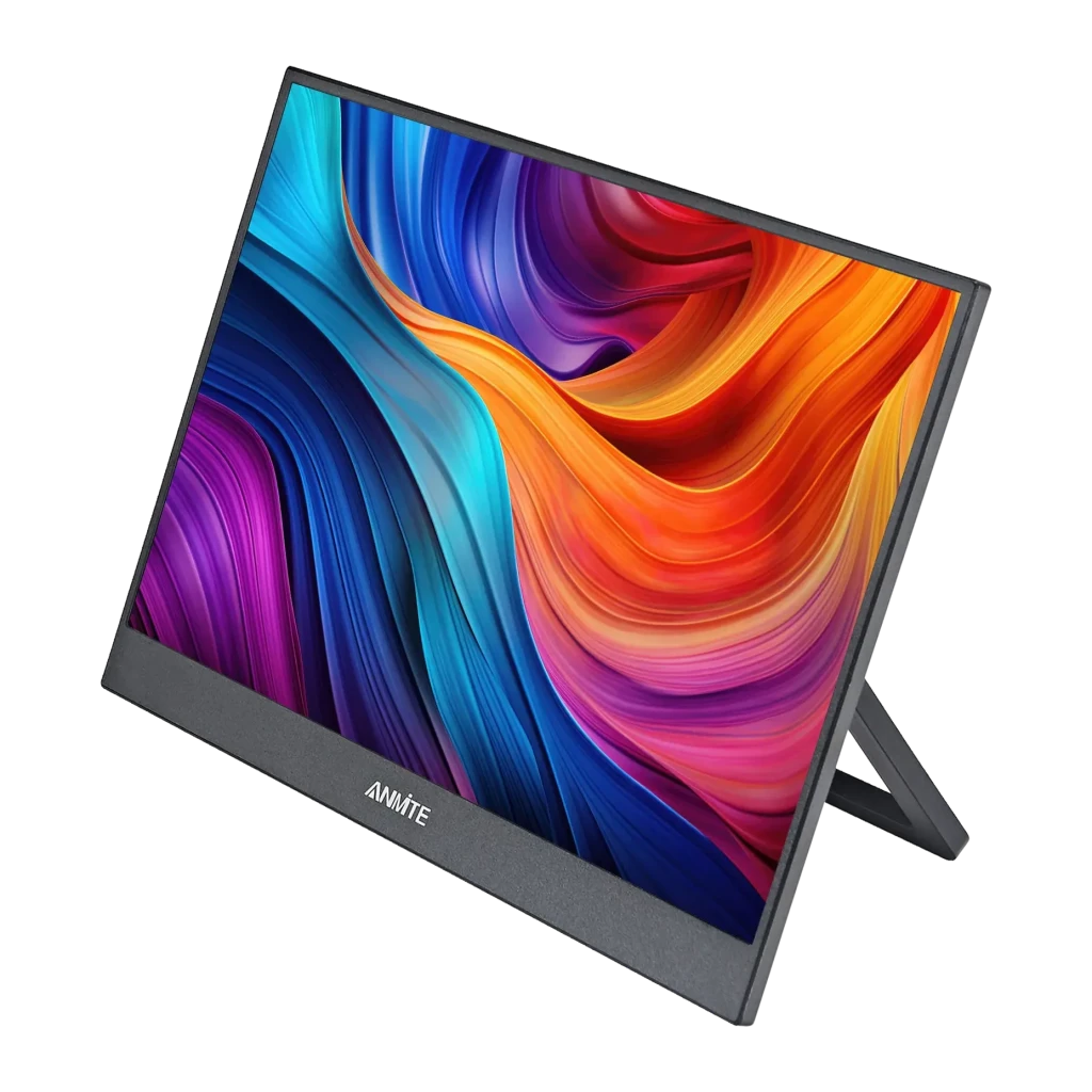 Moniteur portable tactile Anmite 14 pouces Full HD 1920×1080 IPS 60Hz 5ms Noir A140W03T, détail: vue en angle avec support