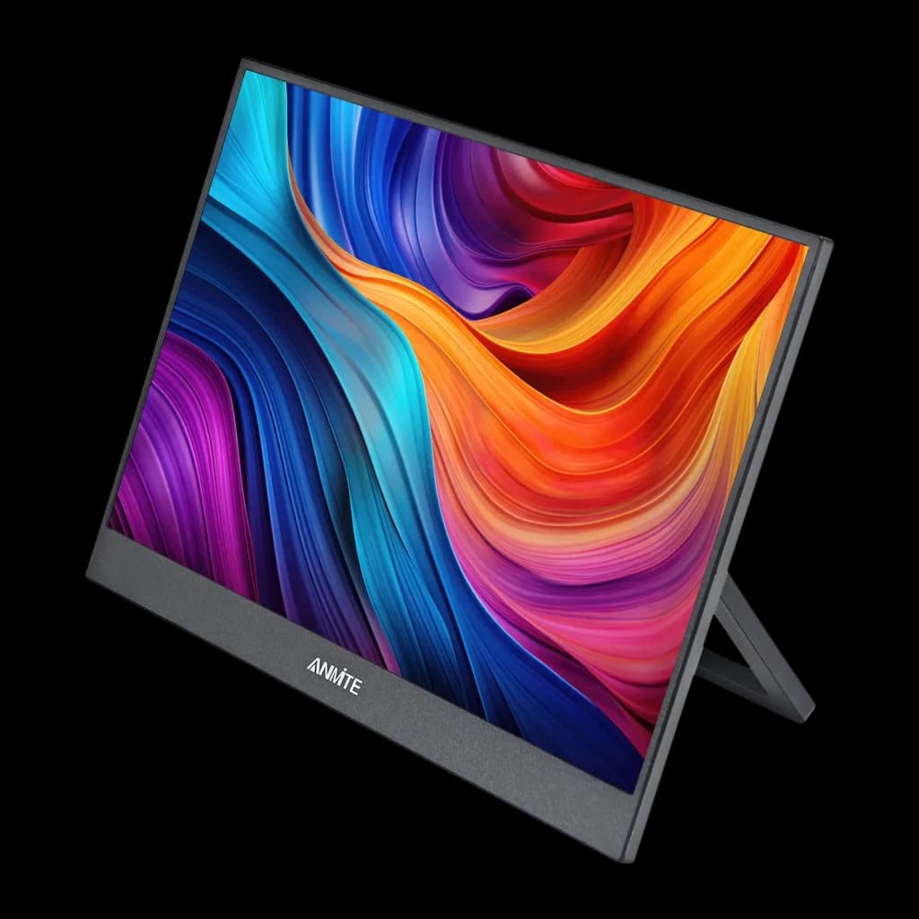 Moniteur portable tactile Anmite 14 pouces Full HD 1920×1080 IPS 60Hz 5ms Noir A140W03T, détail: vue en angle avec support