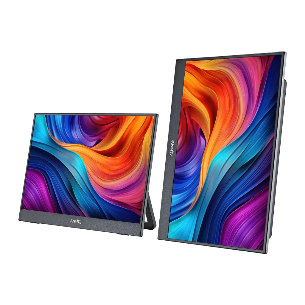 Moniteur portable tactile Anmite 14 pouces Full HD 1920×1080 IPS 60Hz 5ms Noir A140W03T, détail: deux unités paysage