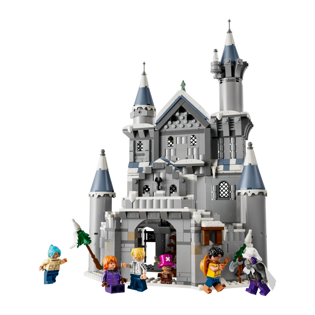 LEGO One Piece Duelo en el Castillo de Drum 75645 1038 piezas A partir de 9 años, vista frontal: castillo gris con torres