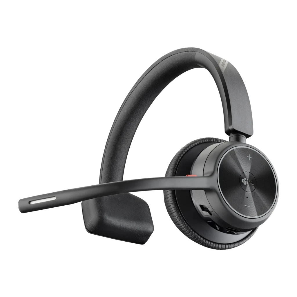 Casque Poly Voyager 4310 Microsoft Teams USB-C Supra-Aural Bluetooth 5.2 24h Noir, vue de face: casque mono avec micro-boom