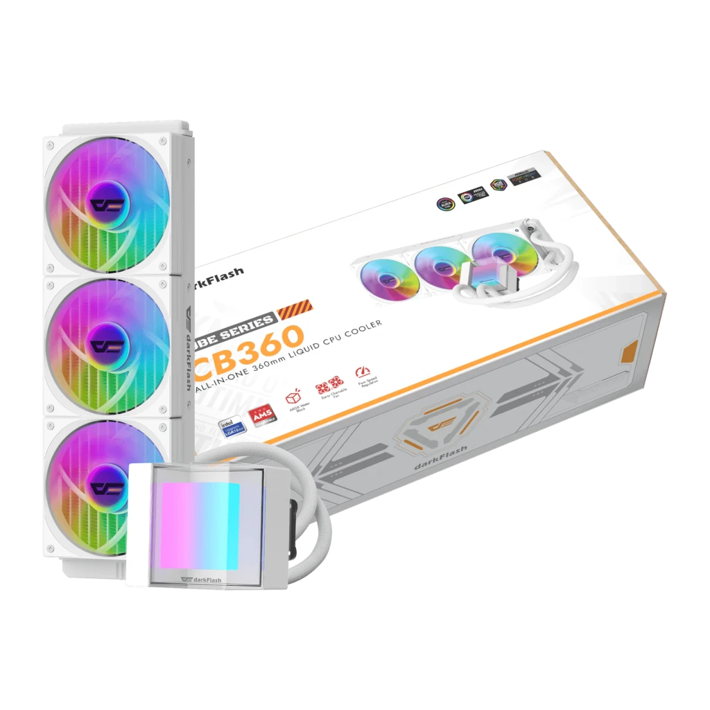 Refrigeración Líquida Darkflash CB360 360mm Blanco, contenido de la caja: radiador triple con ventiladores ARGB y cabezal