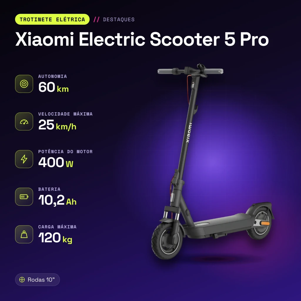 Trottinette Électrique Xiaomi Electric Scooter 5 Pro 400W 60km 25km/h 10 pouces Noir - caractéristiques