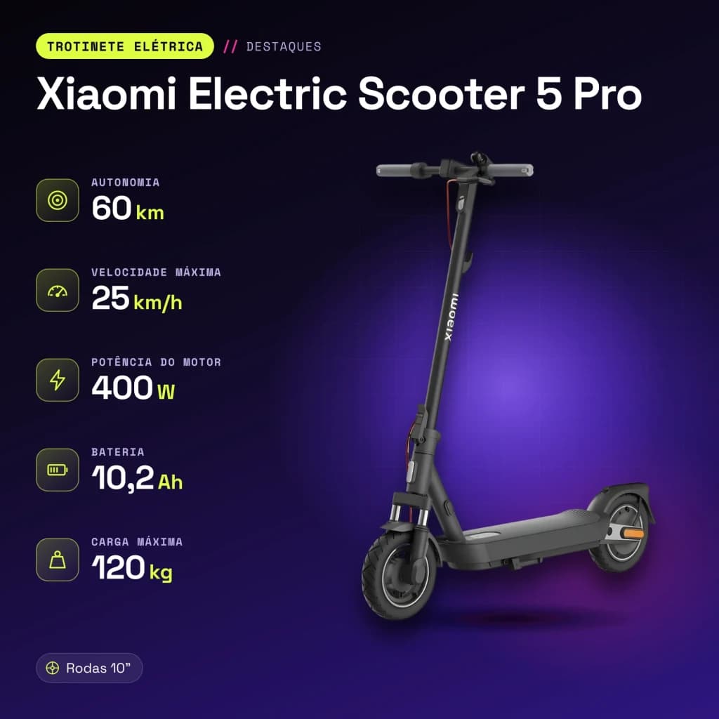 Trottinette Électrique Xiaomi Electric Scooter 5 Pro 400W 60km 25km/h 10 pouces Noir - caractéristiques