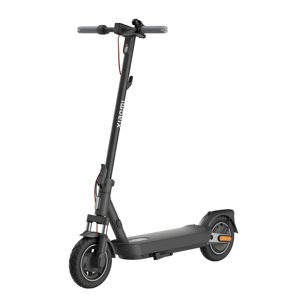 Trottinette Électrique Xiaomi Electric Scooter 5 Pro 400W 60km 25km/h 10 pouces Noir, vue de face: guidon, logo Xiaomi
