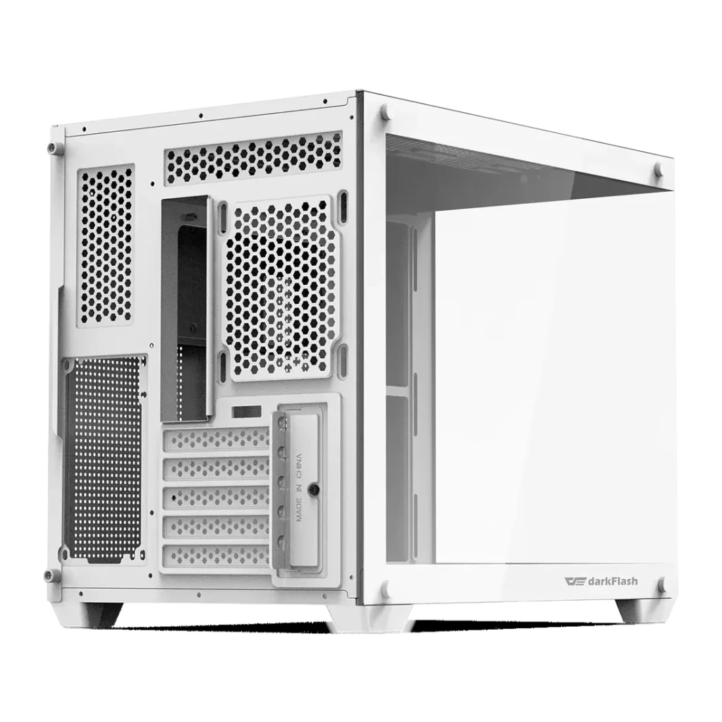 Boîtier PC Darkflash Verre Trempé M-ATX / ITX 370x285x440mm Blanc C285MP, vue arrière: panneau arrière avec slots