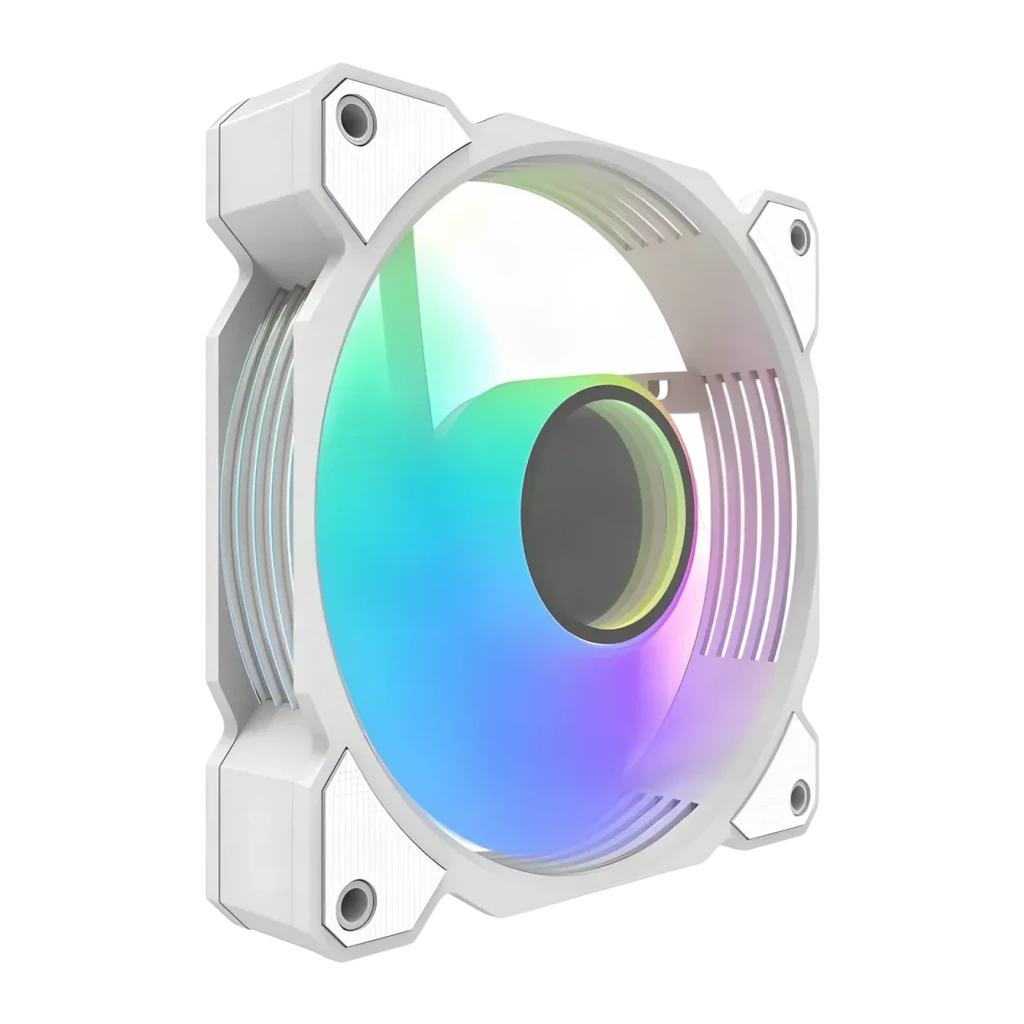 Ventilateur de boîtier Darkflash DR08 PWM ARGB 120mm 59,1 CFM 30 dBA Blanc, détail: anneau ARGB dégradé bleu-vert-violet