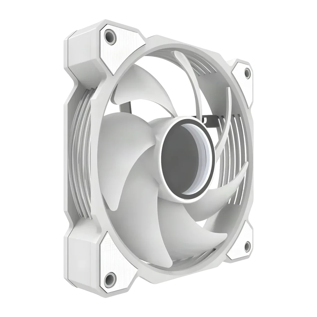 Ventilateur de boîtier Darkflash DR08 PWM ARGB 120mm 59,1 CFM 30 dBA Blanc, détail: pales courbées et moyeu central vus