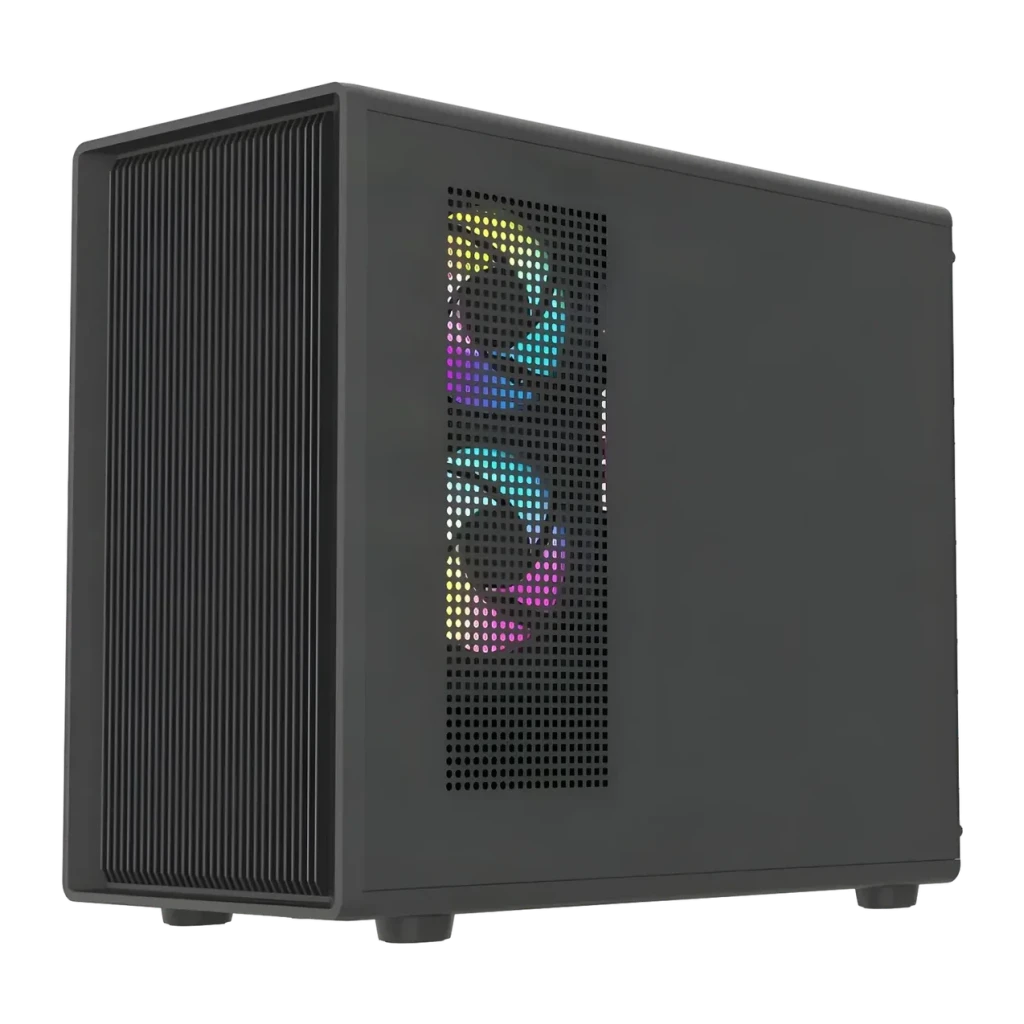 Caja PC Darkflash Cristal Templado M-ATX/ITX 360mm Negro DB460M, detalle: panel frontal mesh con dos ventiladores ARGB