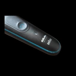 Tondeuse Gillette Intimate Trimmer i5 Sans fil 100min Noir, détail: bouton marche, grille et logos Gillette Intimate