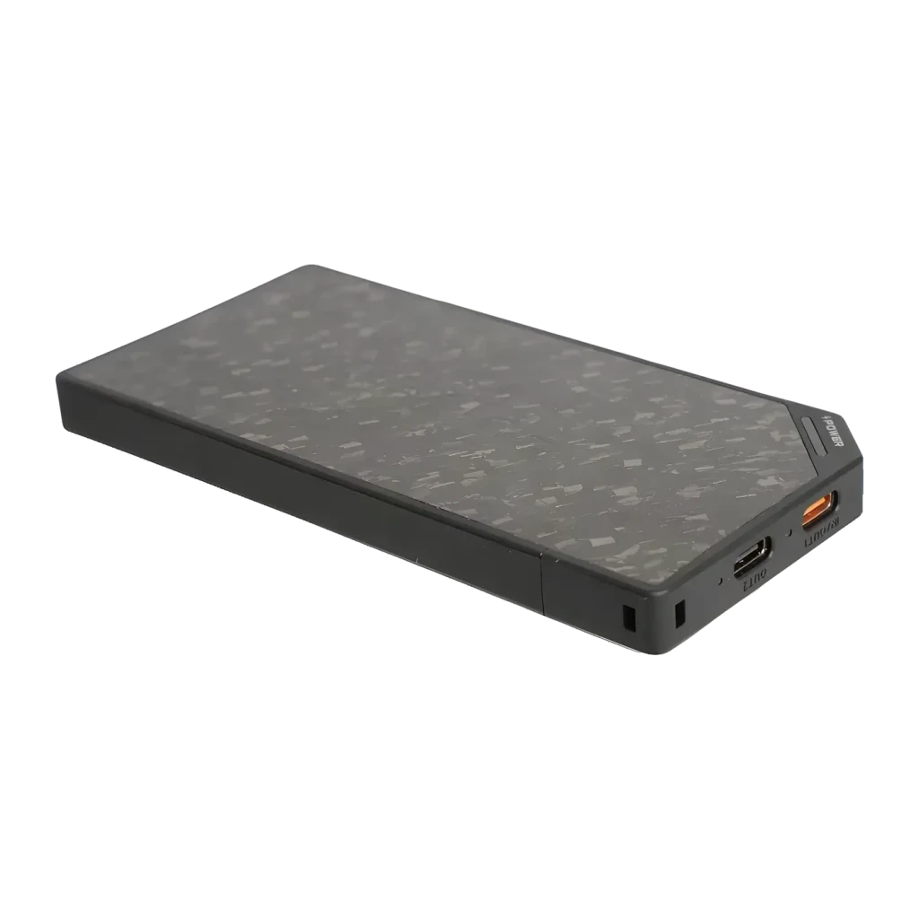 Flextail Zero Power 10000mAh Negro Cable USB-C integrado 22,5W, detalle: lateral con puerto USB-C y USB-A naranja