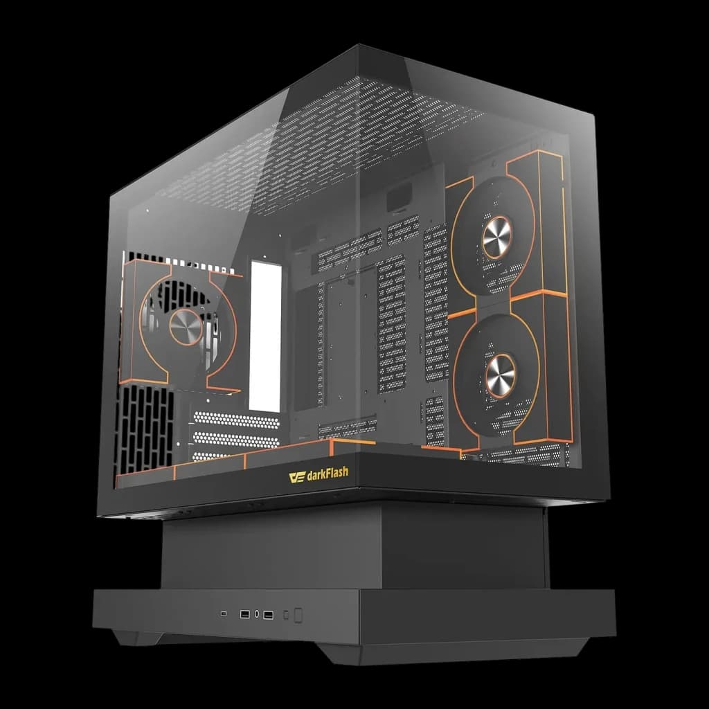 Caja PC Darkflash F1 Cristal Templado ATX/M-ATX/ITX Negro, vista frontal: panel lateral de vidrio, ventiladores con aro