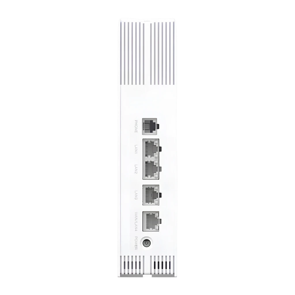 Routeur ZTE T5400 Noir Wi-Fi 6 AX3000 Double Bande, côté: ports PHONE, LAN1, LAN2, LAN3, WAN/LAN4 et Power