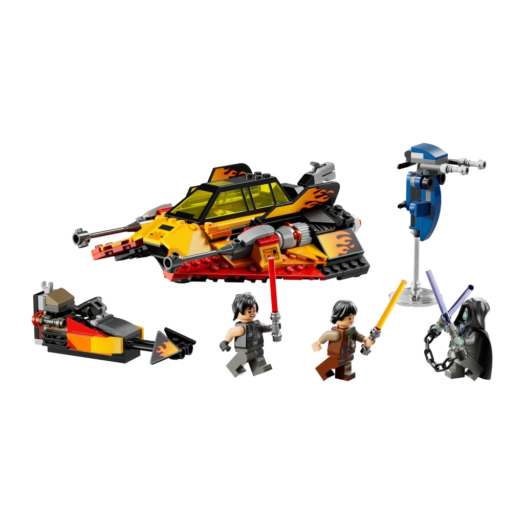 LEGO Star Wars Speeder de Nieve Force Burner 75414 349 piezas 7+ años, vista frontal: nave naranja con llamas, 3 minifiguras