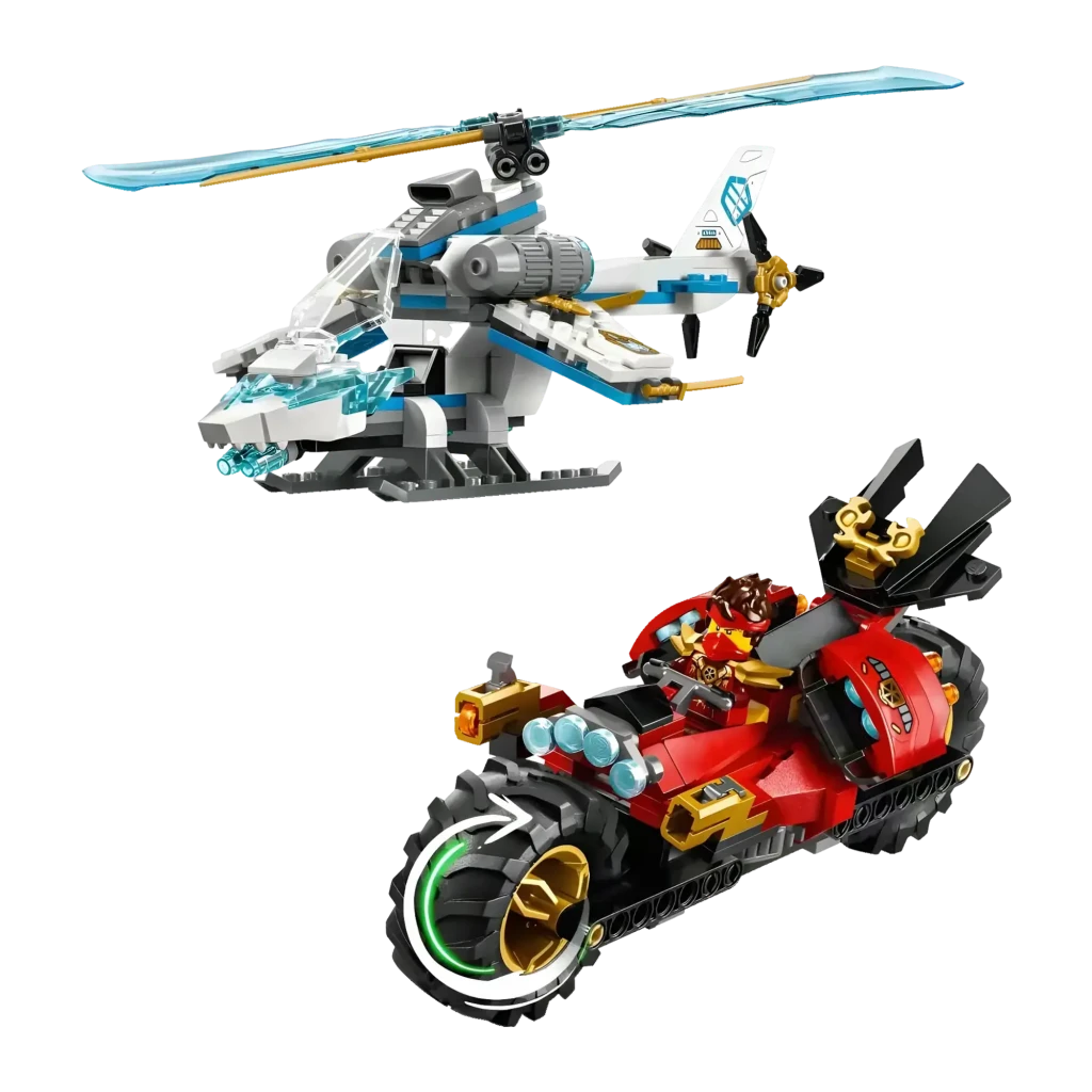 Set LEGO Ninjago 71857 Bataille de Véhicules Ninja près de la Cabane dans l'Arbre 642 pièces 7+ ans, détail: hélicoptère