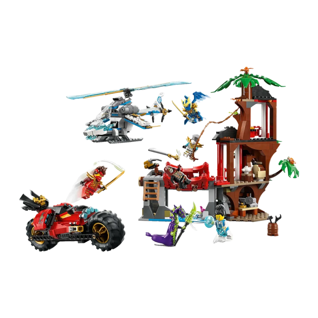 Set LEGO Ninjago 71857 Bataille de Véhicules Ninja près de la Cabane dans l'Arbre 642 pièces 7+ ans, vue arrière