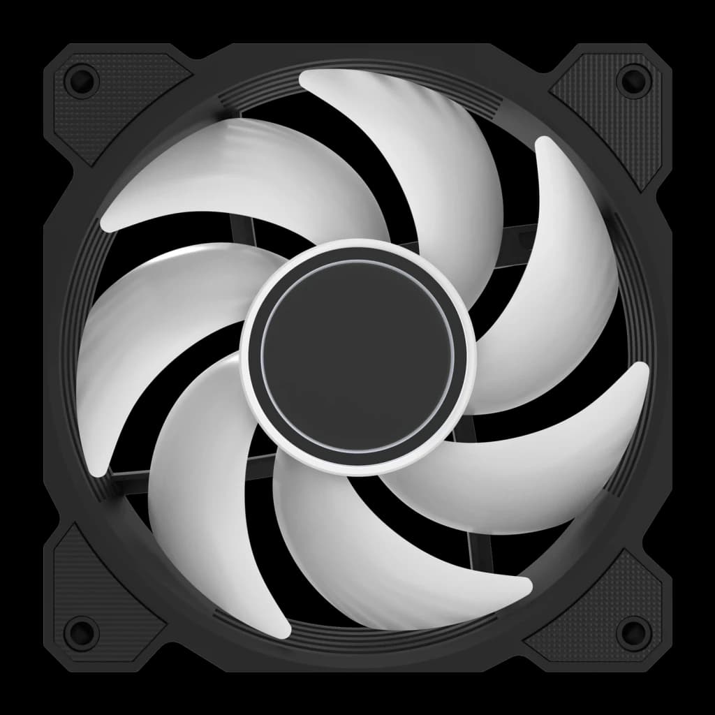 Ventilateur PC Darkflash DR08 PWM ARGB 120mm 59,1 CFM Noir, détail face avant: 9 pales courbées et cadre carré noir