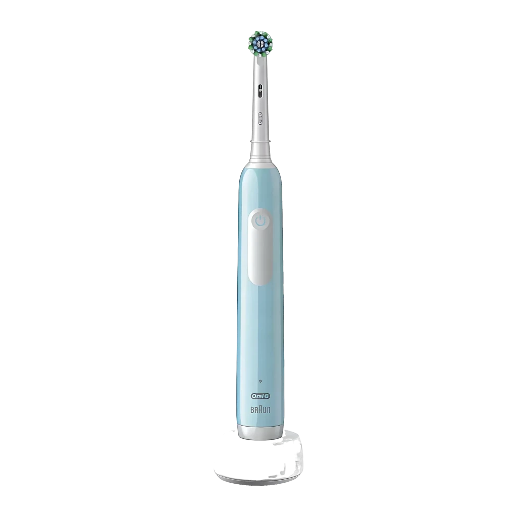Brosse à Dents Électrique Oral-B Pro Series 1 Oscillante Sans Fil Bleu/Blanc, vue de face: manche bleu avec bouton
