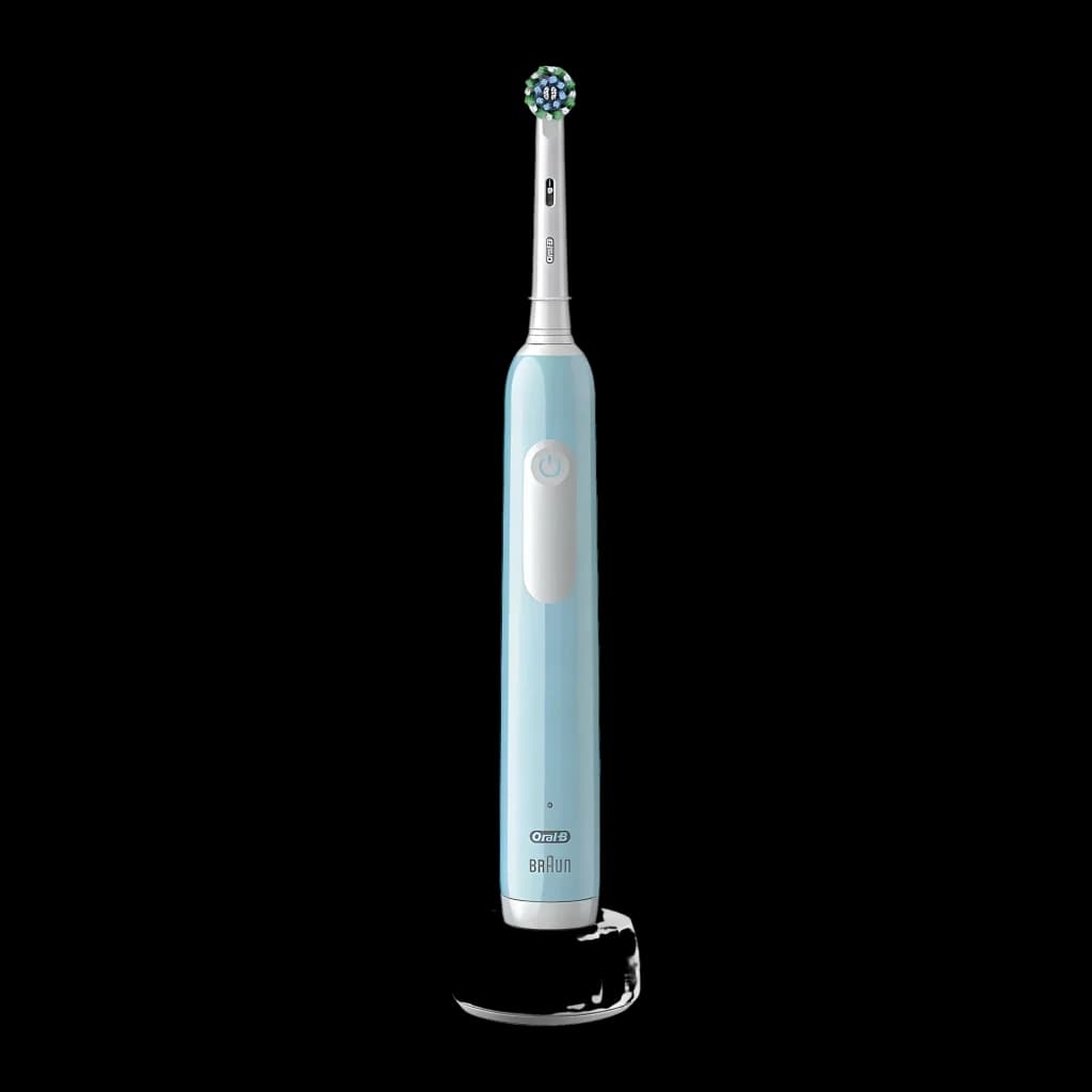 Brosse à Dents Électrique Oral-B Pro Series 1 Oscillante Sans Fil Bleu/Blanc, vue de face: manche bleu avec bouton