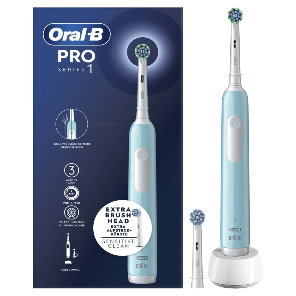 Brosse à Dents Électrique Oral-B Pro Series 1 Oscillante Sans Fil Bleu/Blanc, contenu boîte: brosse, tête Sensitive Clean