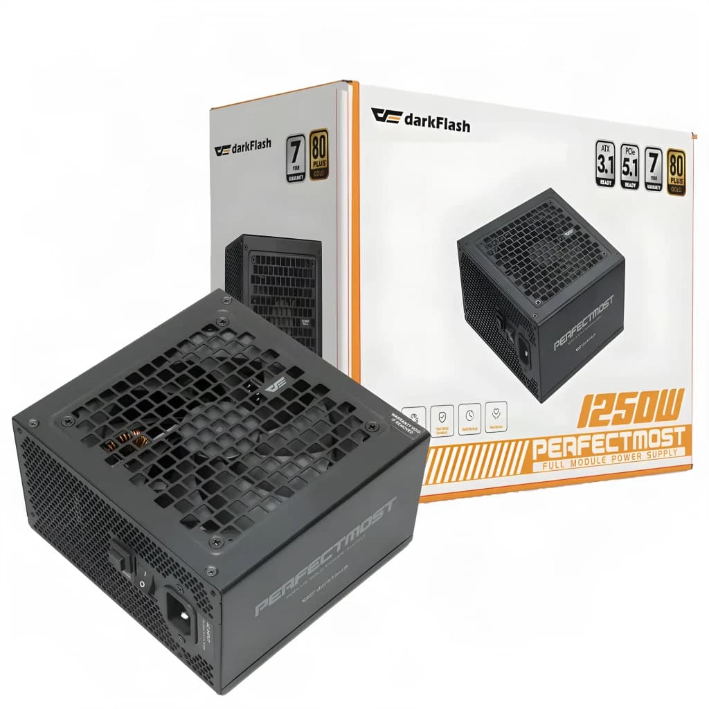 Bloc d'alimentation modulaire Darkflash 1250W 80 Plus Gold noir PMT1250, contenu de la boîte: unité noire avec grille