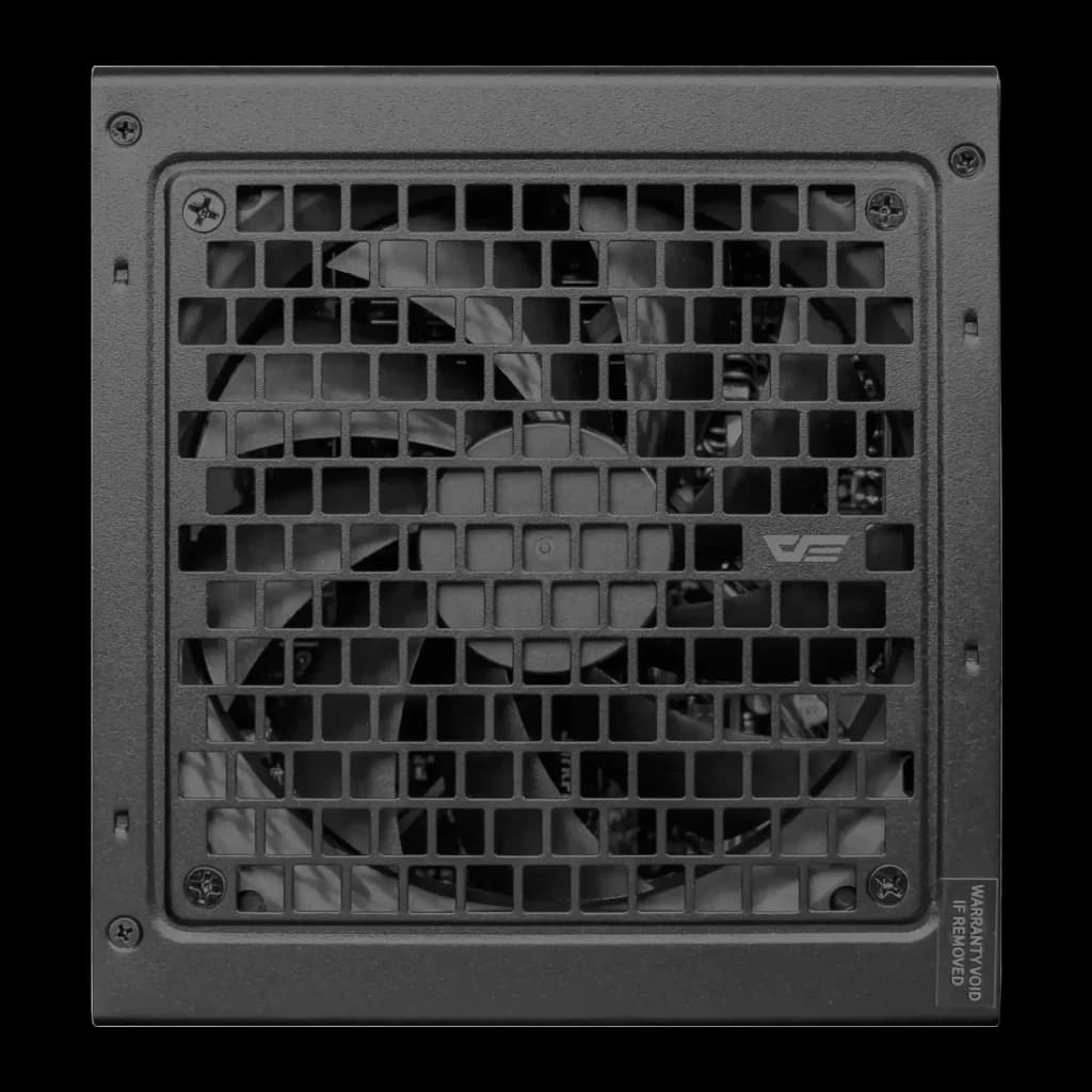 Bloc d'alimentation modulaire Darkflash 1250W 80 Plus Gold noir PMT1250, détail: grille avant avec ventilateur et logo