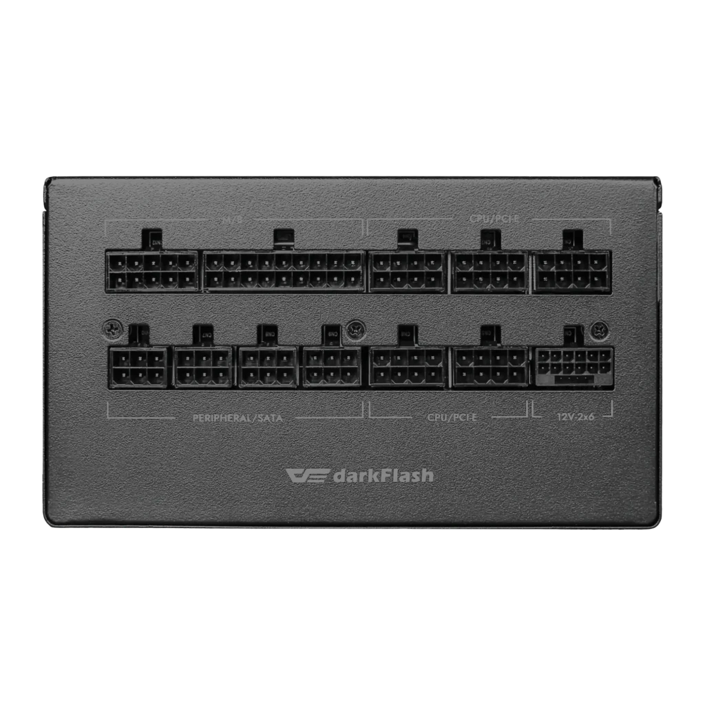Bloc d'alimentation modulaire Darkflash 1250W 80 Plus Gold noir PMT1250, détail: panneau de connecteurs modulaires CPU/PCIe