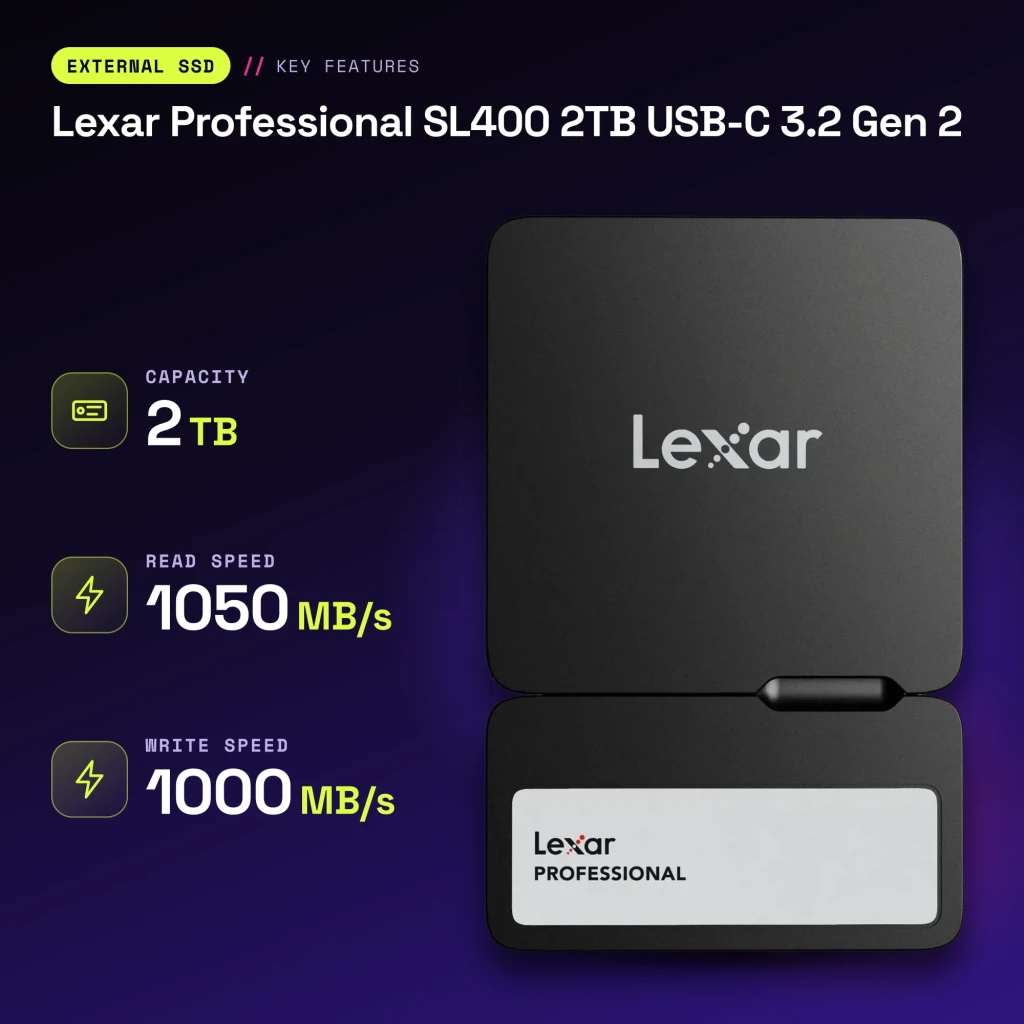 SSD portátil Lexar Professional SL400 2TB + Hub USB-C 3.2 Gen 2 IP65 Preto - características