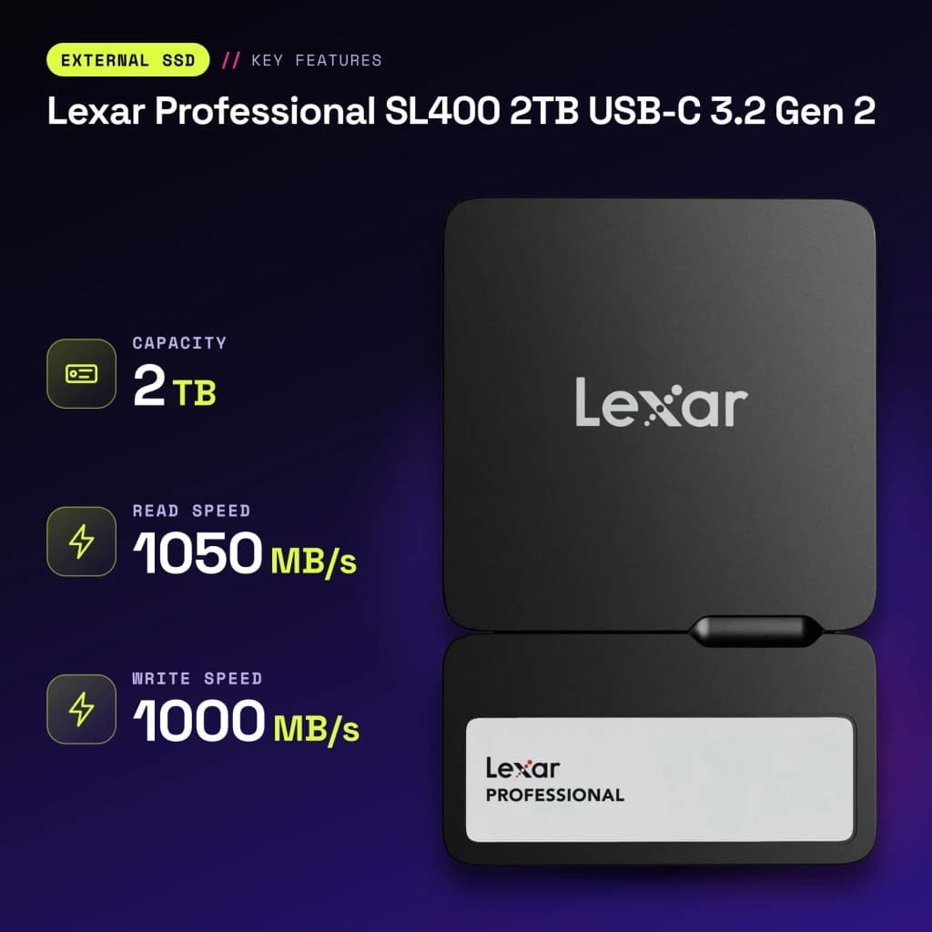 SSD portátil Lexar Professional SL400 2TB + Hub USB-C 3.2 Gen 2 IP65 Preto - características