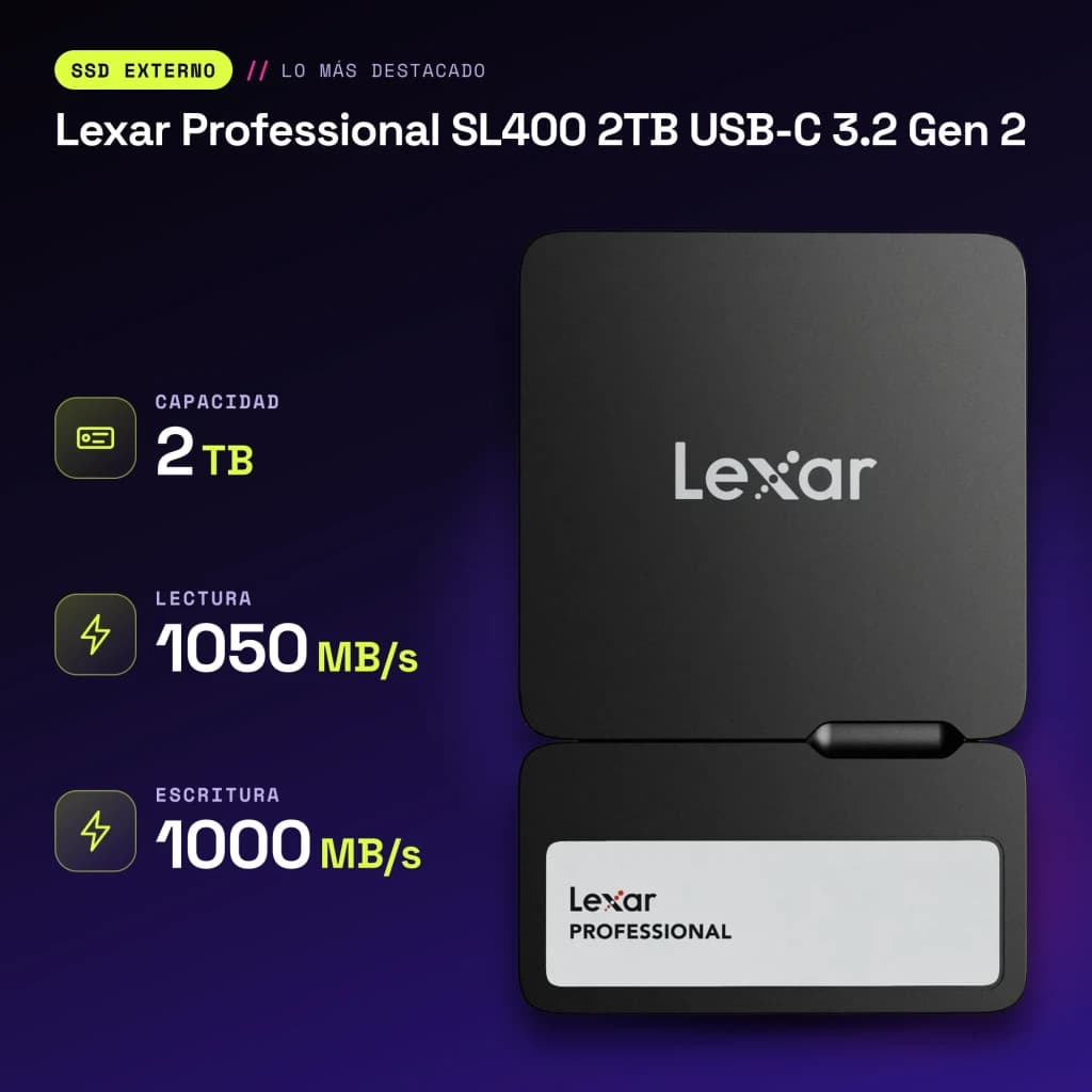 SSD portátil Lexar Professional SL400 2TB + Hub USB-C 3.2 Gen 2 IP65 Preto - características