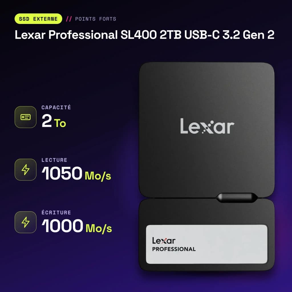 SSD portátil Lexar Professional SL400 2TB + Hub USB-C 3.2 Gen 2 IP65 Preto - características